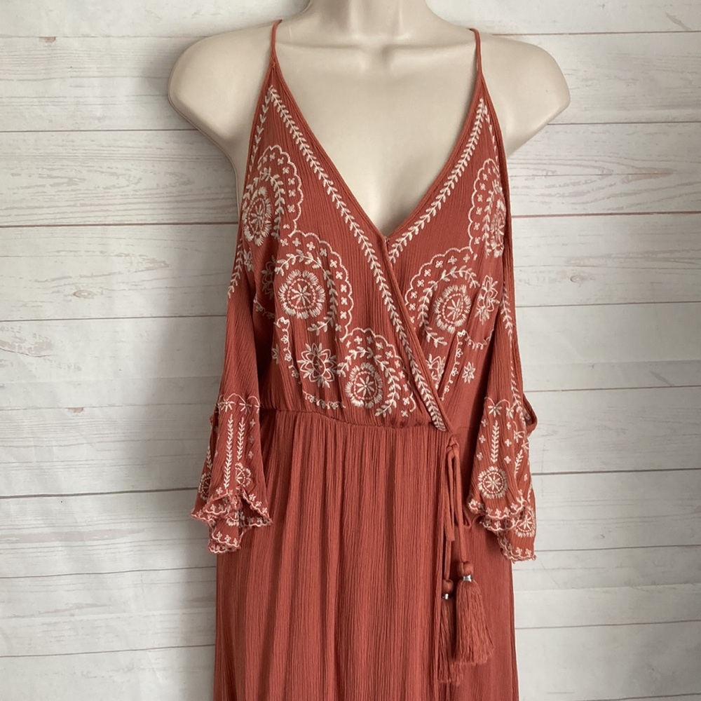 Coco + Jaimeson Size L Boho Apricot Color Midi Dr… - image 3